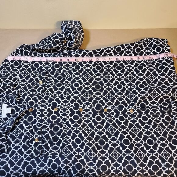 100% Linen Black & White Button Down Shirt w Roll Sleeves - Picture 12 of 13